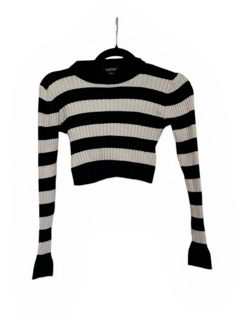 Boohoo Monochrome Cropped Striped Sweater marked M fit XS/S black/white